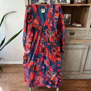 FARM Rio Red and Blue Leaf Print Dress